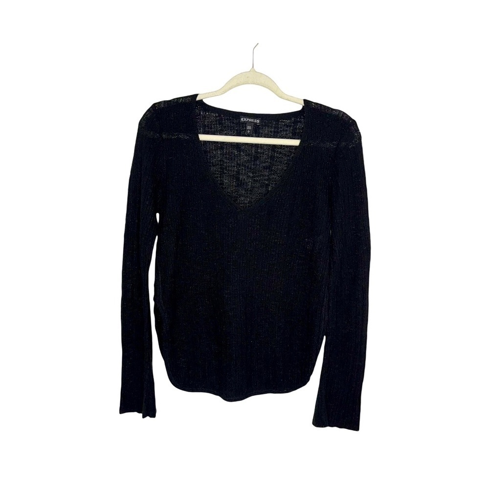 EXPRESS Black V-Neck Sweater with Lace Up Slide Slits S